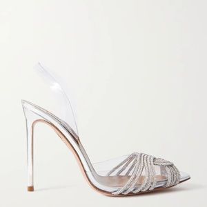 Gatsbi 105 crystal-embellished PVC and metallic leather slingback pumps